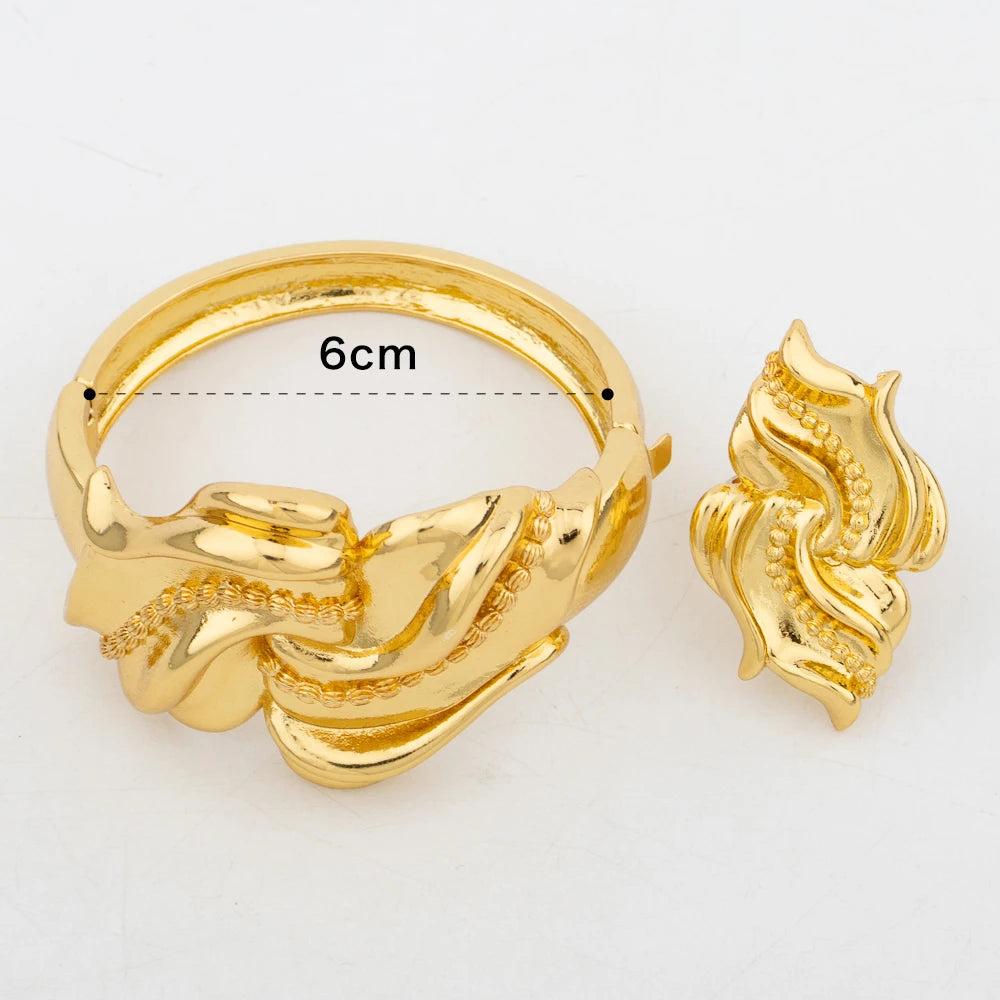 Großer Creolen-Armreif für Damen, Blumen, italienischer Dubai-Goldschmuck, Armband-Ring-Set, luxuriöses Kupfer, modisches Geburtstagsgeschenk