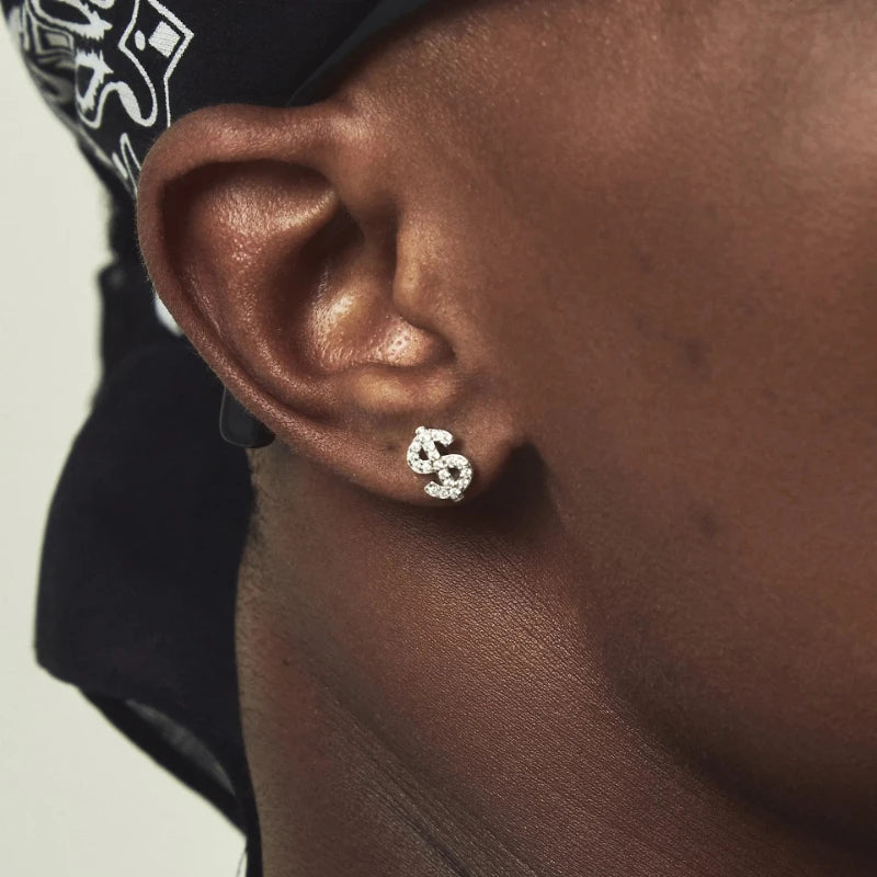 Amerikanischer voller Diamant-Dollar-Buchstabe Ohrstecker Herren Senior Sense Super Flash Hip Hop Trend Nische Herren- und Damen-Fashion-Ohrringe