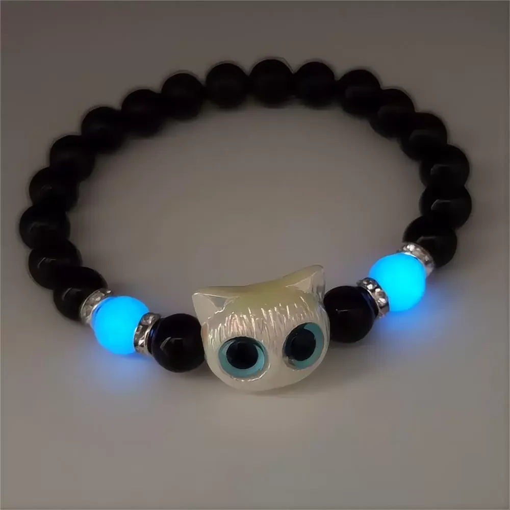 1 Paar passende Armbänder Pärchen Damen Herren Leuchtende süße Katze Freundschaftsarmband Schwarz-Weißer Katzenkopf Perlenstrang Armband