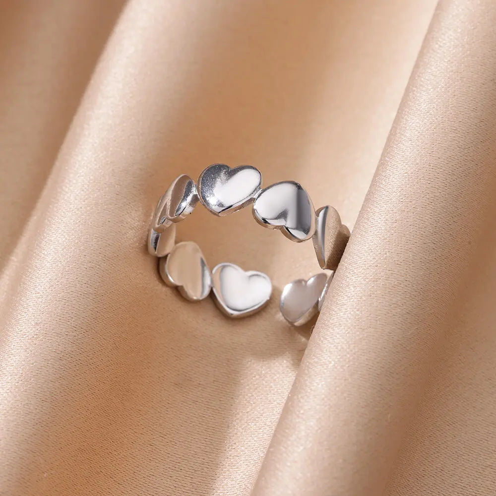 Herzringe für Damen, goldfarben, Edelstahl, offener Herzring, Hochzeit, ästhetisches Accessoire, Party-Schmuck, Geschenk für die beste Freundin, Anillos