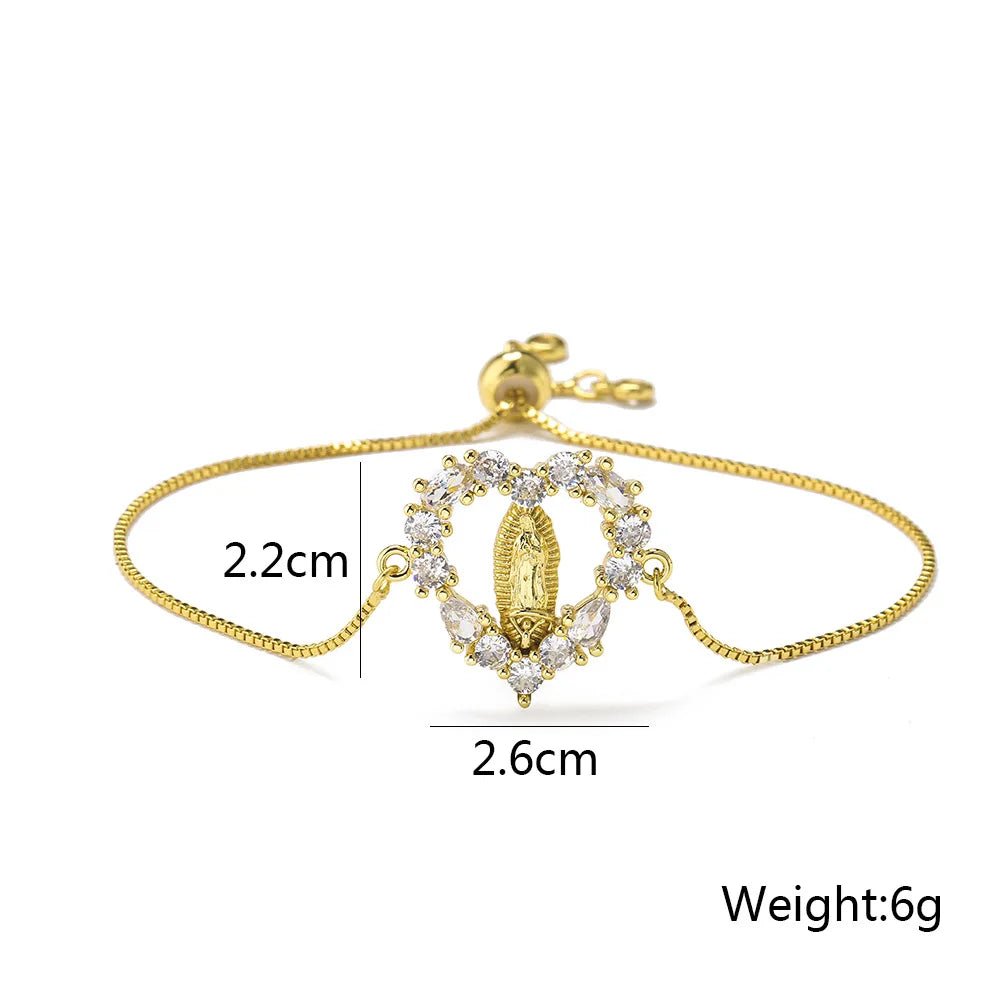 NEWBUY 2026 Mode Goldfarben Box Chain Jungfrau Maria Charm Armbänder für Frauen Glänzende CZ Zirkon Schmuck