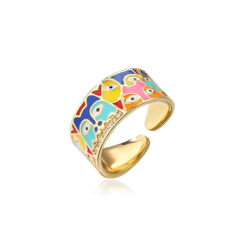 NEWBUY 2024 Neue Ringe für Damen Weiße CZ Handgemachte Emaille Süße Katze Einzigartiger Trendiger Ring Party Mode Schmuck