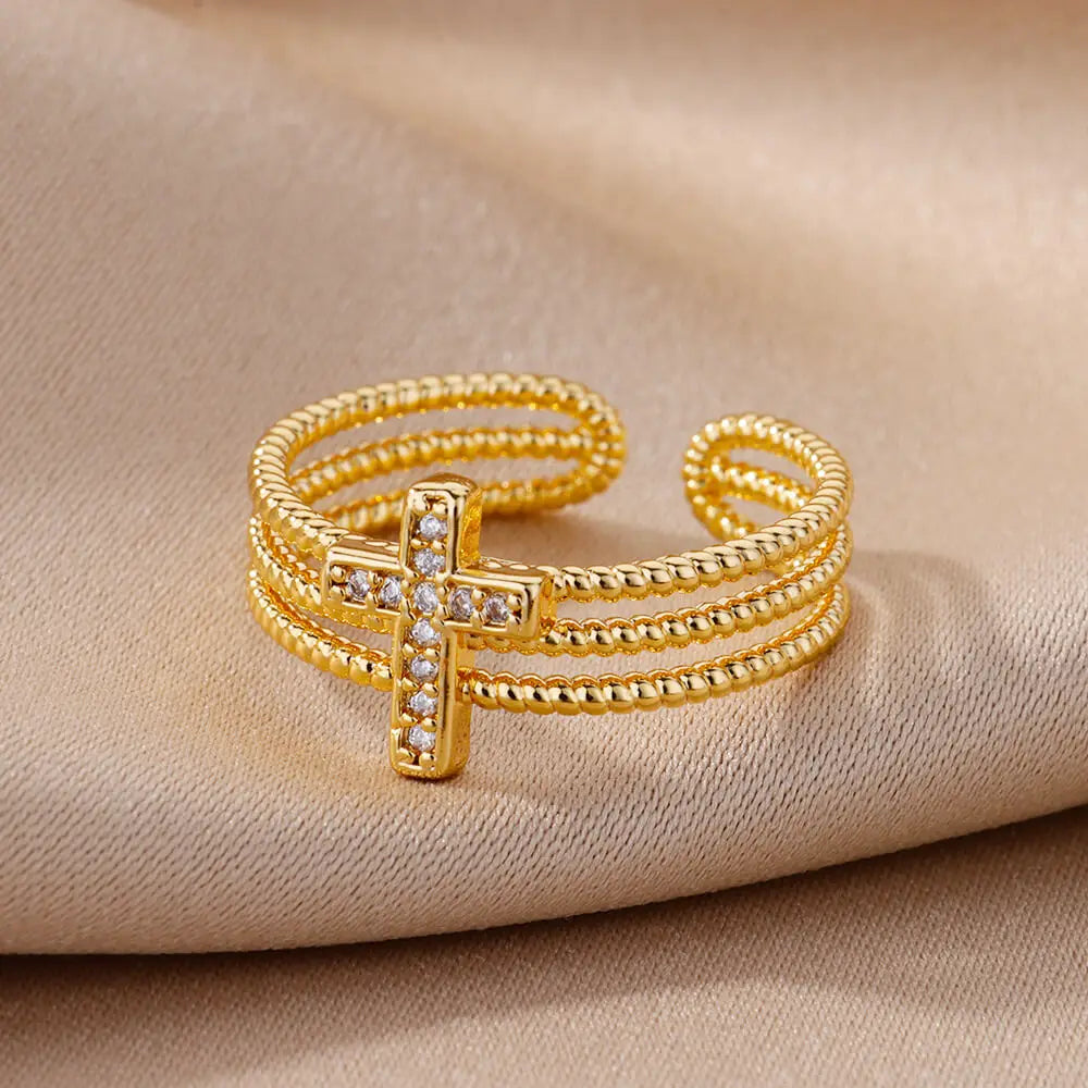 Neu in Zirkon Kreuzringe für Damen Verstellbarer Edelstahl Kreuzring Femme Design Luxus Hochzeit Schmuck Geschenk 2023 Anillos