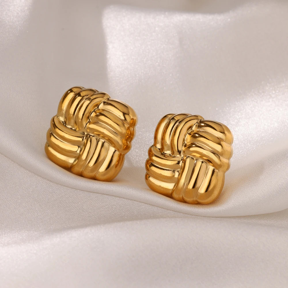 Temperament Quadratische Textur Ohrringe für Frauen Edelstahl Goldfarbe Persönlichkeit Trend Ohrstecker Modeschmuck Exquisit