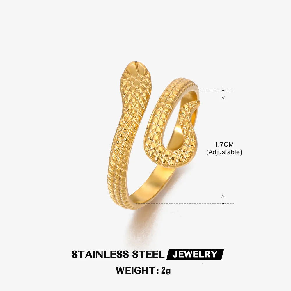 Stainless Steel Snake Rings for Women Men Gold Color Open Adjustable Finger Ring Vintage Gothic Aesthetic Jewelry Anillos Mujer