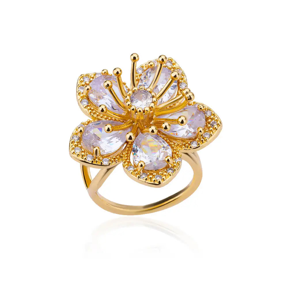 Filigrane Zirkon-Blumenringe für Damen Edelstahlring 2024 Neuer Trend Elegante luxuriöse ästhetische Schmuck-Anillos