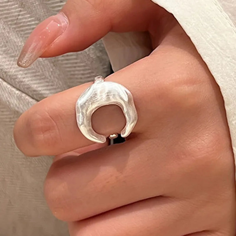 925 Sterling Silber Matte Oberfläche Mond Offene Ringe für Damen Luxusschmuck Großhandel Accessoires Schmuck Argent 925