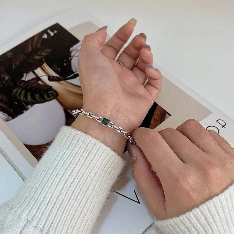 Sterling Silver plated Thai Silver Bracelet for Women Vintage Geometric Heart Love Lucky Punk Jewelry 2023 New Dropship