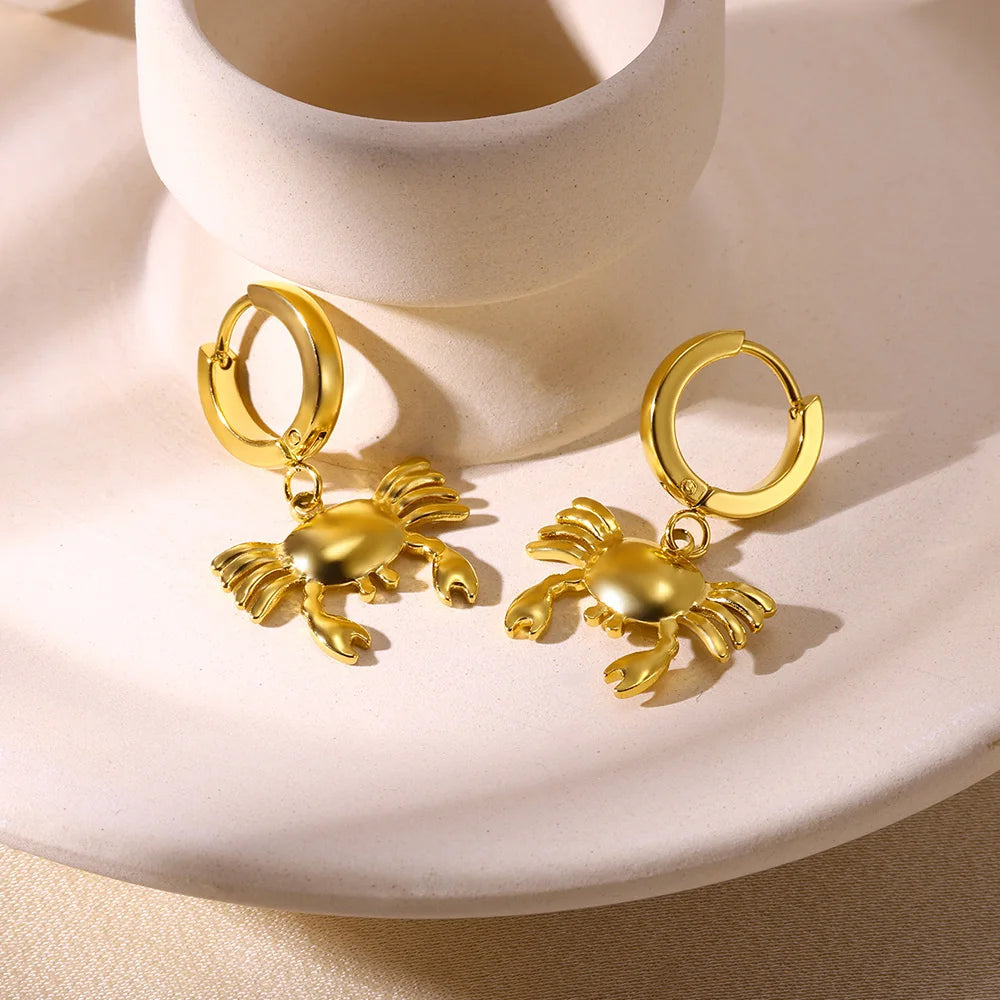 Pendientes de aro de estrella de mar de agua dulce con concha para mujer, elegantes, de acero inoxidable, color dorado, Aretes, accesorios de joyería de Navidad