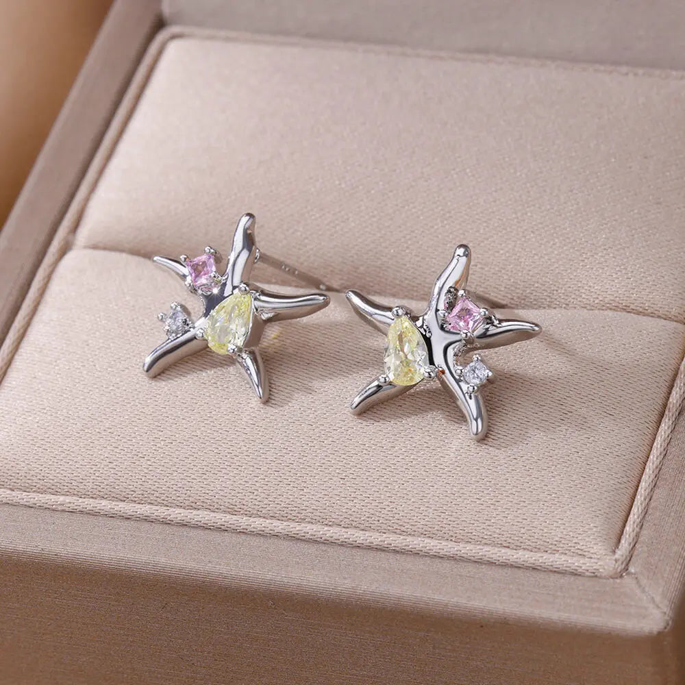 Wassertropfen Zirkon Sterne Ohrstecker für Frauen Edelstahl Gold Farbe Statement Ohrringe 2023 Damen Weihnachts Schmuck Geschenk