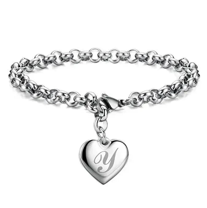 925 Sterling Silber Fein 26 Buchstaben Damen Herren Kette Armband Anhänger Herz Süß Hochzeit Persönlichkeit Schmuck Damen Geschenk Party 20cm