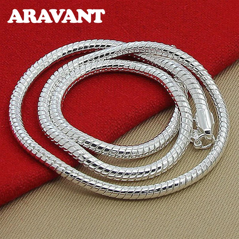Aravant Plata 925 1MM/2MM/3MM Cadena Serpiente Collar Para Hombres Mujeres Colgante Joyería de Moda