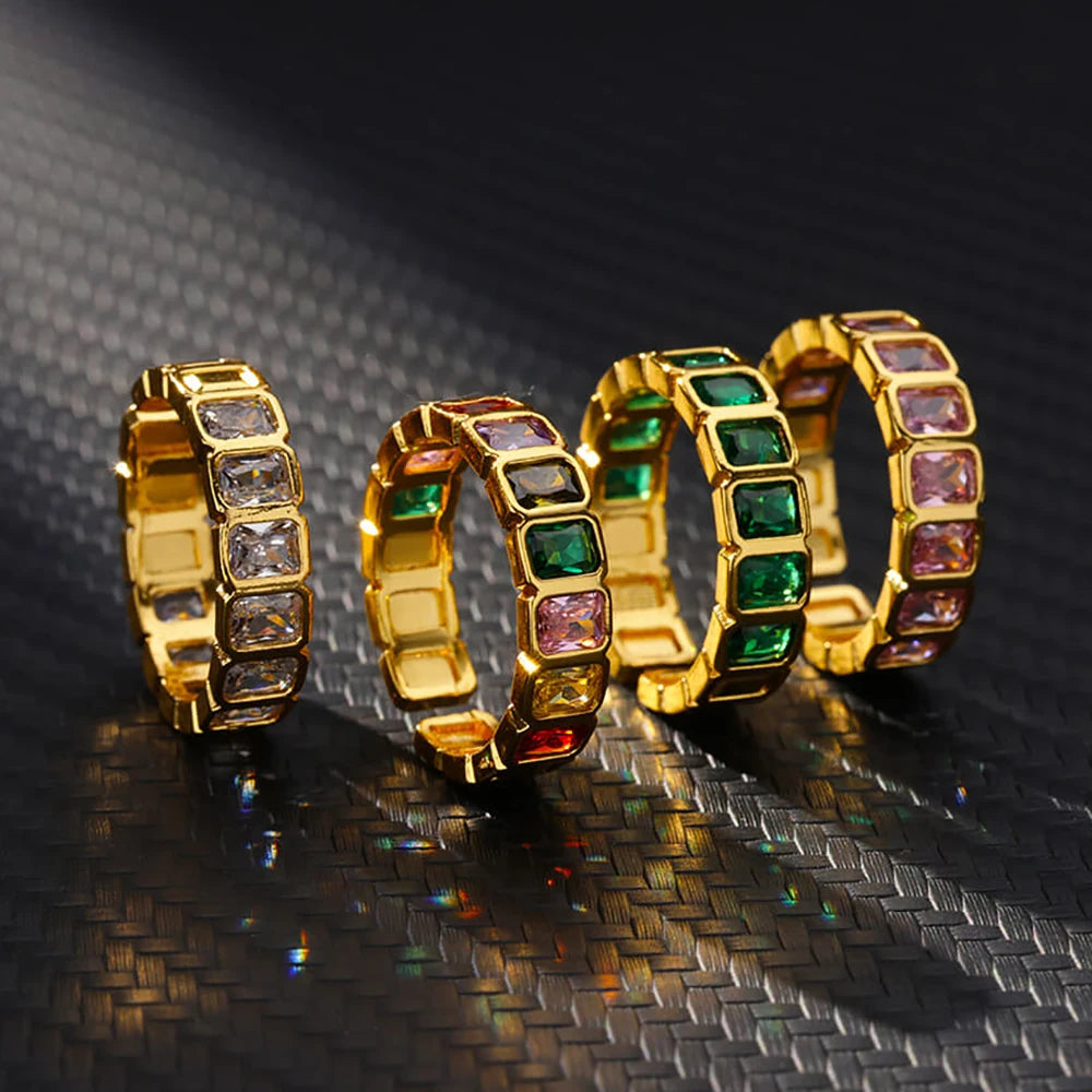 Farbige Zirkonringe für Damen Goldfarbener Edelstahl verstellbarer Ring 2024 Trend Hochzeitsverlobungsschmuck anillos mujer