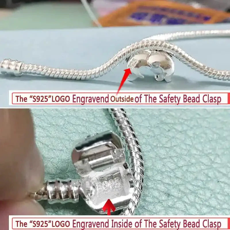 Berühmte Marke Original Zertifiziert 925 Sterling Silber Armband für Frauen DIY Charms Perlen Schlangenkette Klassischer Handgelenkschmuck