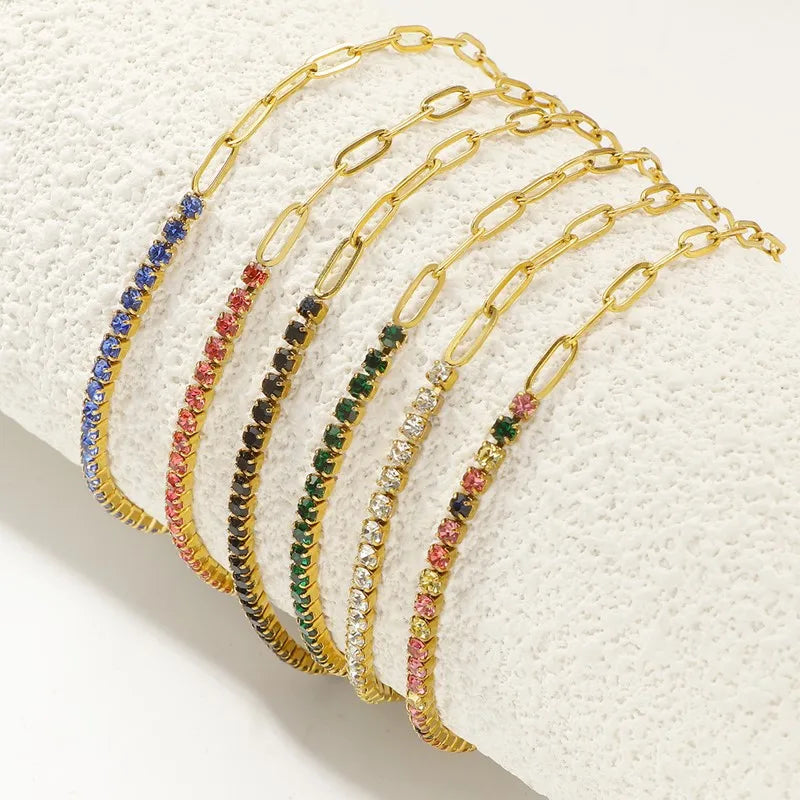 2mm Dünnes buntes CZ Edelstahl-Armband zum Stapeln für Frauen Mädchen
