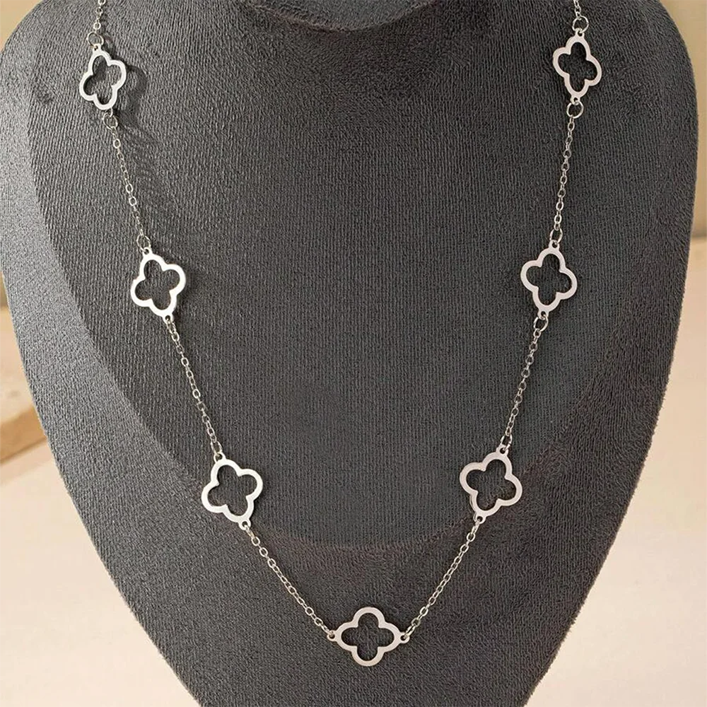 Aomogo Stainless Steel 2025 New Hollow Four-Leaf Clover Pendant Necklace Simple Fashion Design Collarbone Chain Jewelry Gifts