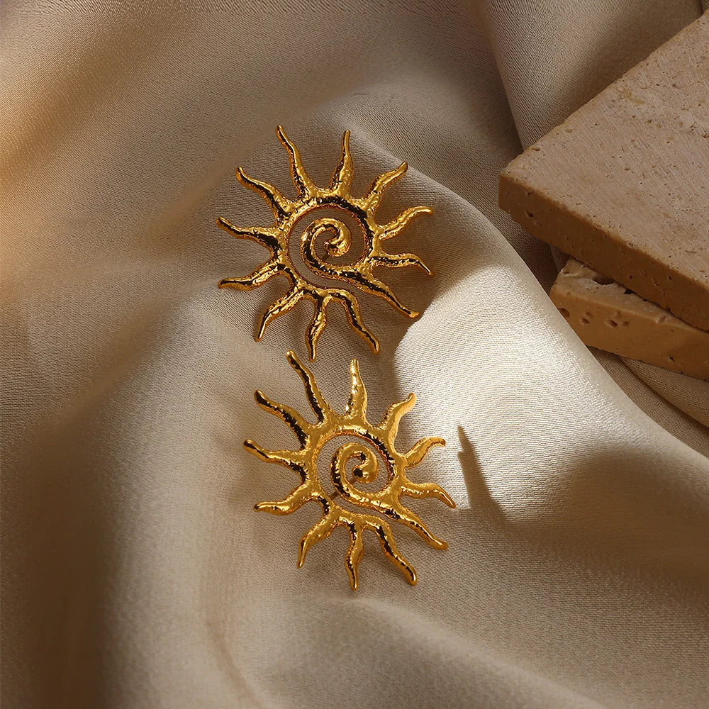 Retro Faden Sonnenohrringe für Damen Goldfarbene Edelstahl Geometrische Ohrringe Hip Hop Party Schmuck Geburtstagsgeschenke