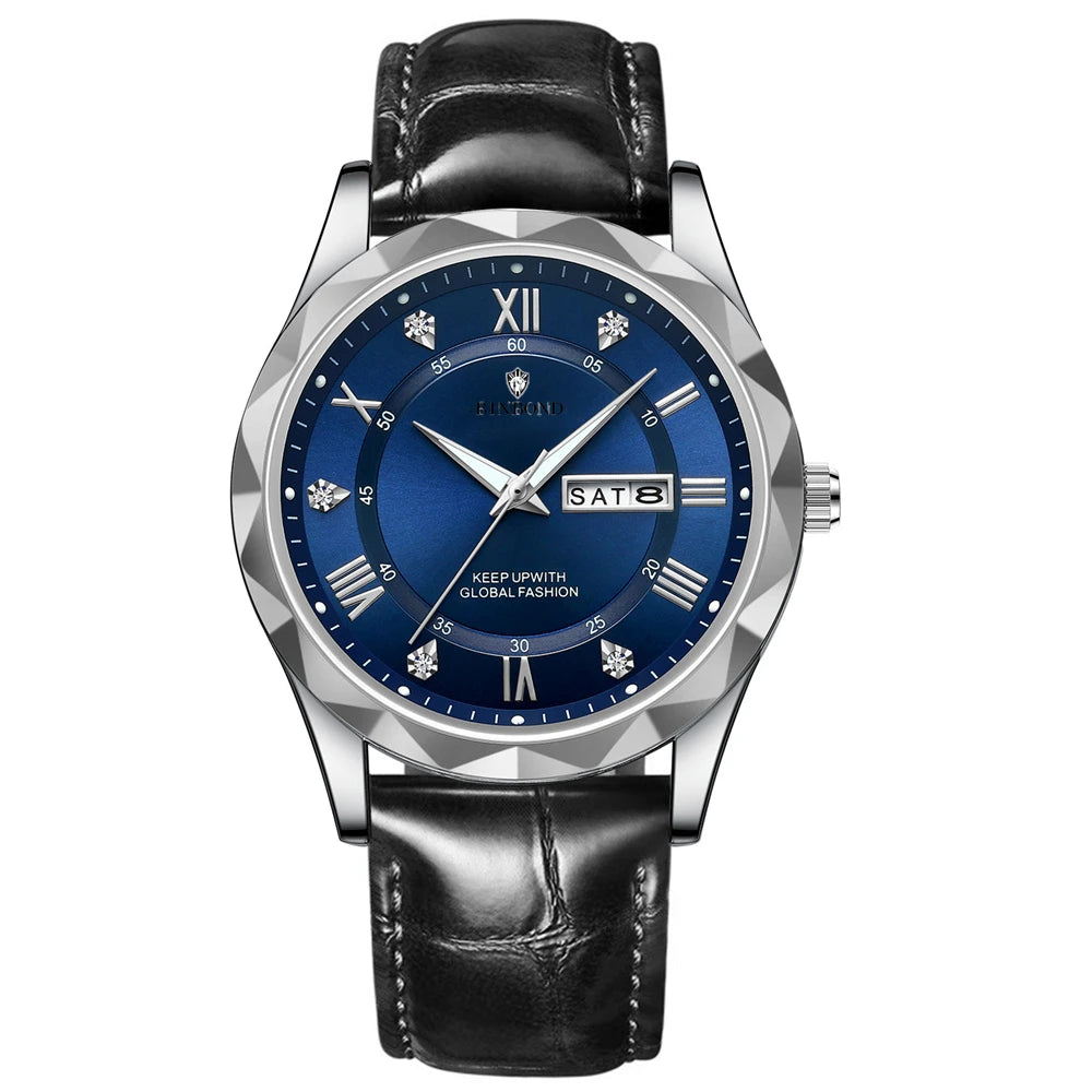 Nuevo Oro Negocios Cuero Casual Diamante Reloj Hombres Lujo Relojes Automáticos Relojes de Pulsera de Moda para Hombres Cuarzo Orologi Uomo