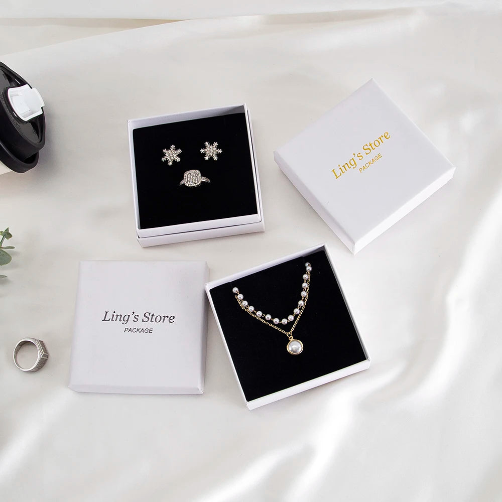 24Pcs Personalized Logo Jewelry Paper Gift Box Wedding Favors Ring Earring Necklace Pendant Bracelet Stud Bag Storage Packaging