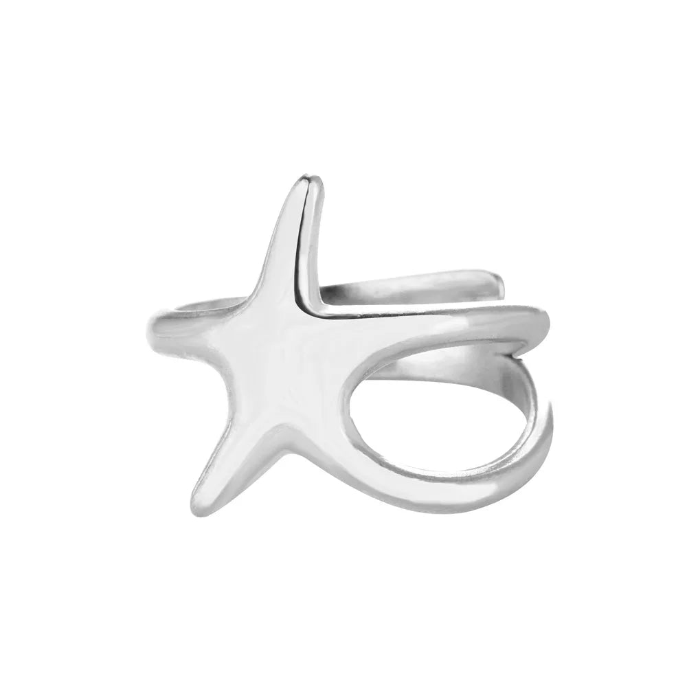 Anillos abiertos de acero inoxidable con forma de estrella de mar para mujer, color dorado, geométricos, ajustables, para bodas, fiestas, moda, regalo, anillos