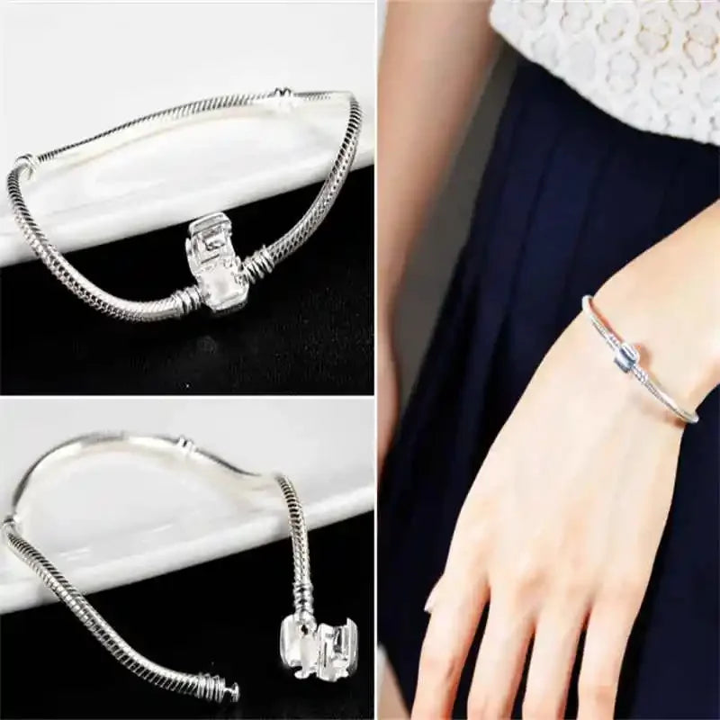 Berühmte Marke Original Zertifiziert 925 Sterling Silber Armband für Frauen DIY Charms Perlen Schlangenkette Klassischer Handgelenkschmuck