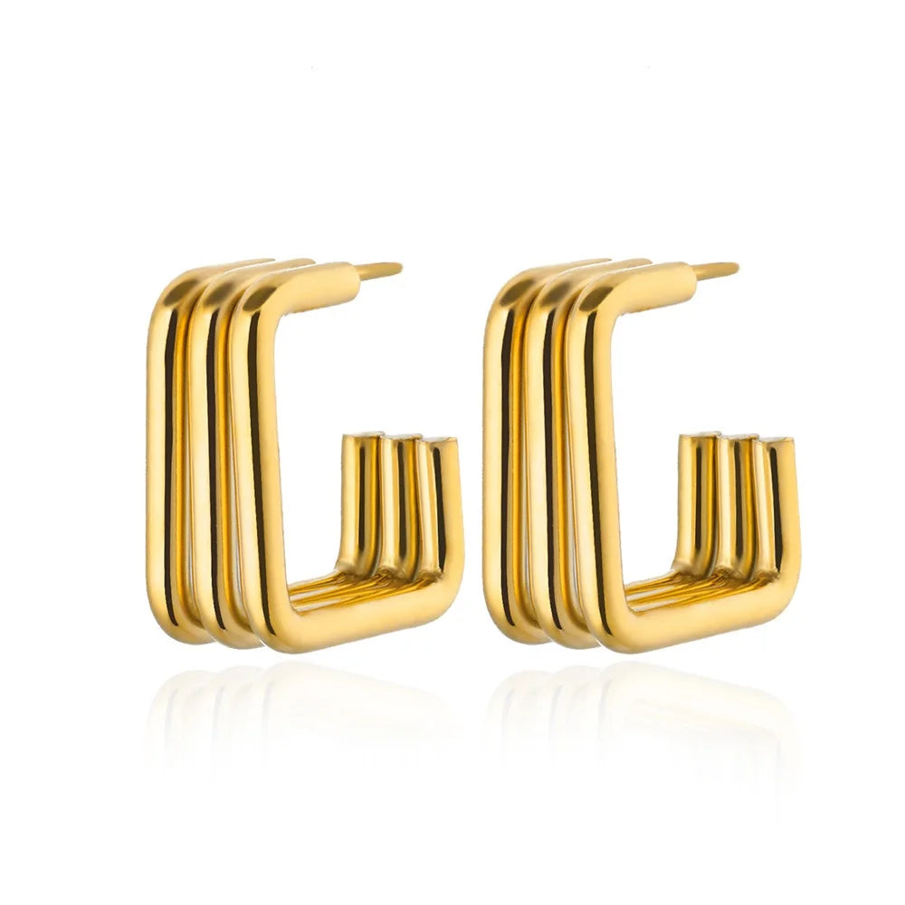 Temperament Quadratische Textur Ohrringe für Frauen Edelstahl Goldfarbe Persönlichkeit Trend Ohrstecker Modeschmuck Exquisit