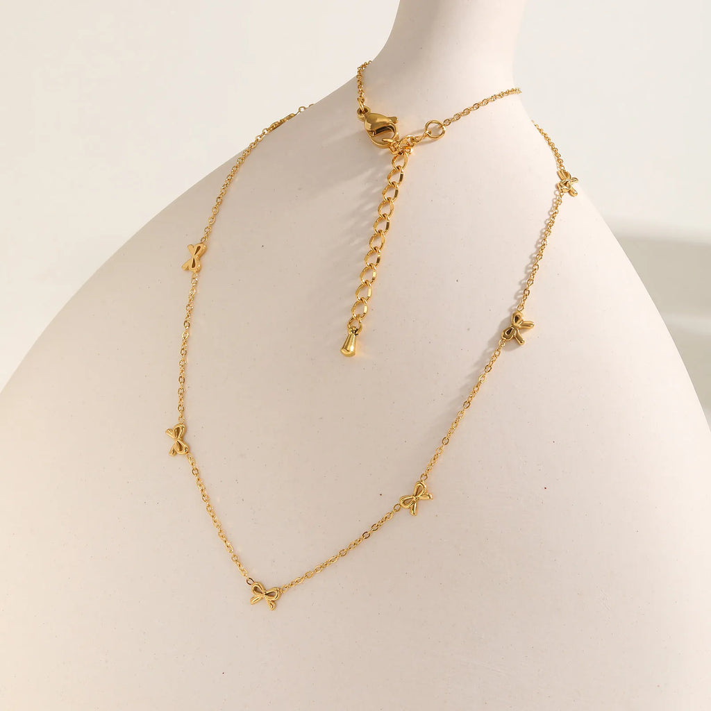 Charms Bow Necklace For Women, Bowknot Chain Choker Necklace, Stainless Steel Thin Link Exquisite Party Jewelry