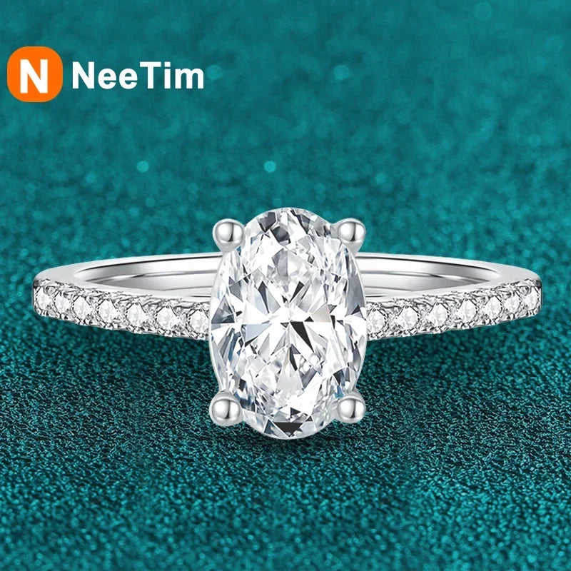 NeeTim 1ct 2ct Ovalschliff Moissanit Ring für Frauen 925 Sterling Silber mit vergoldetem Labordiamant Ringen Bands Feiner Schmuck Geschenk