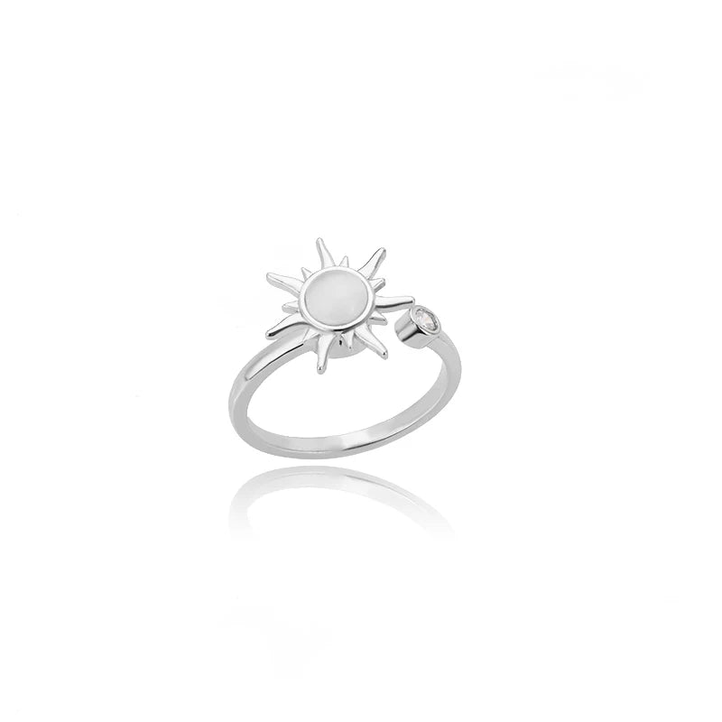 Rotierender Sonnen-Opal-Ring für Damen, Edelstahl, Retro-Charme, verstellbare offene Ringe, Party-Schmuck, Geschenk für die beste Freundin, Bijoux Femme