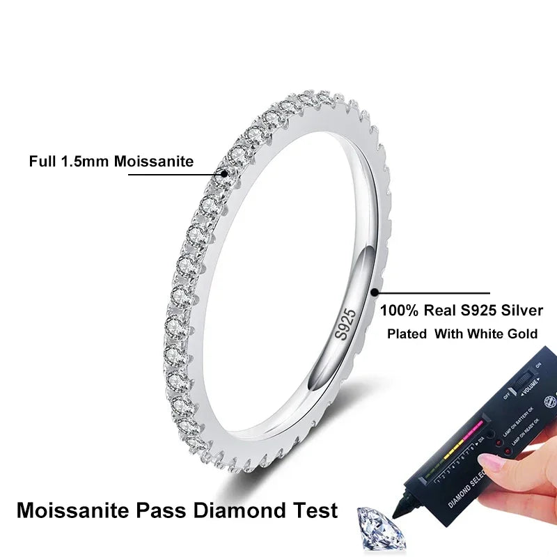 NeeTim Voll-Moissanit-Ring für Damen, Hochzeitsschmuck, 925 Sterling Silber mit Weißgold-Überzug, Ringe, Diamant-Verlobungsband