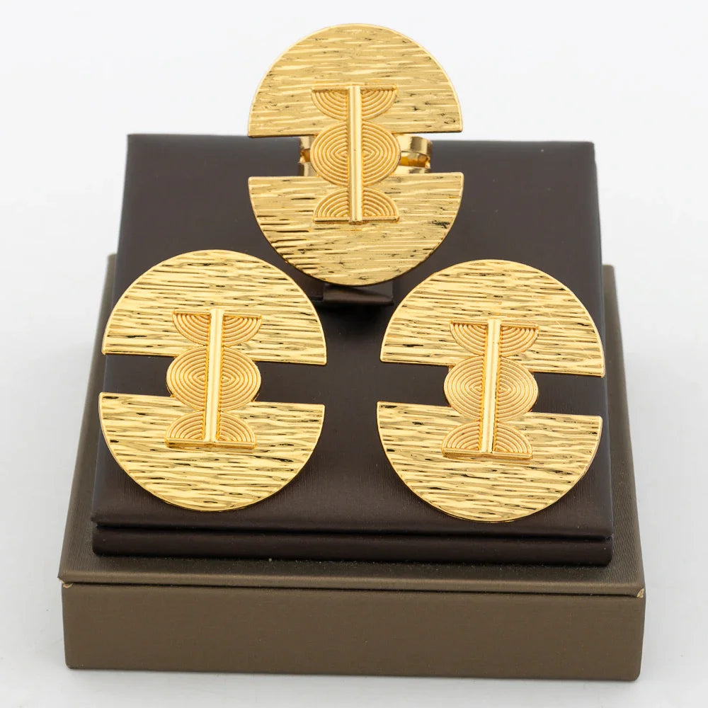 Neues Design Ohrringe Schmuckset für Frauen Mode 18K vergoldeter Kupfer verstellbarer Ring und Ohrringe für Dubai Retro Schmuck