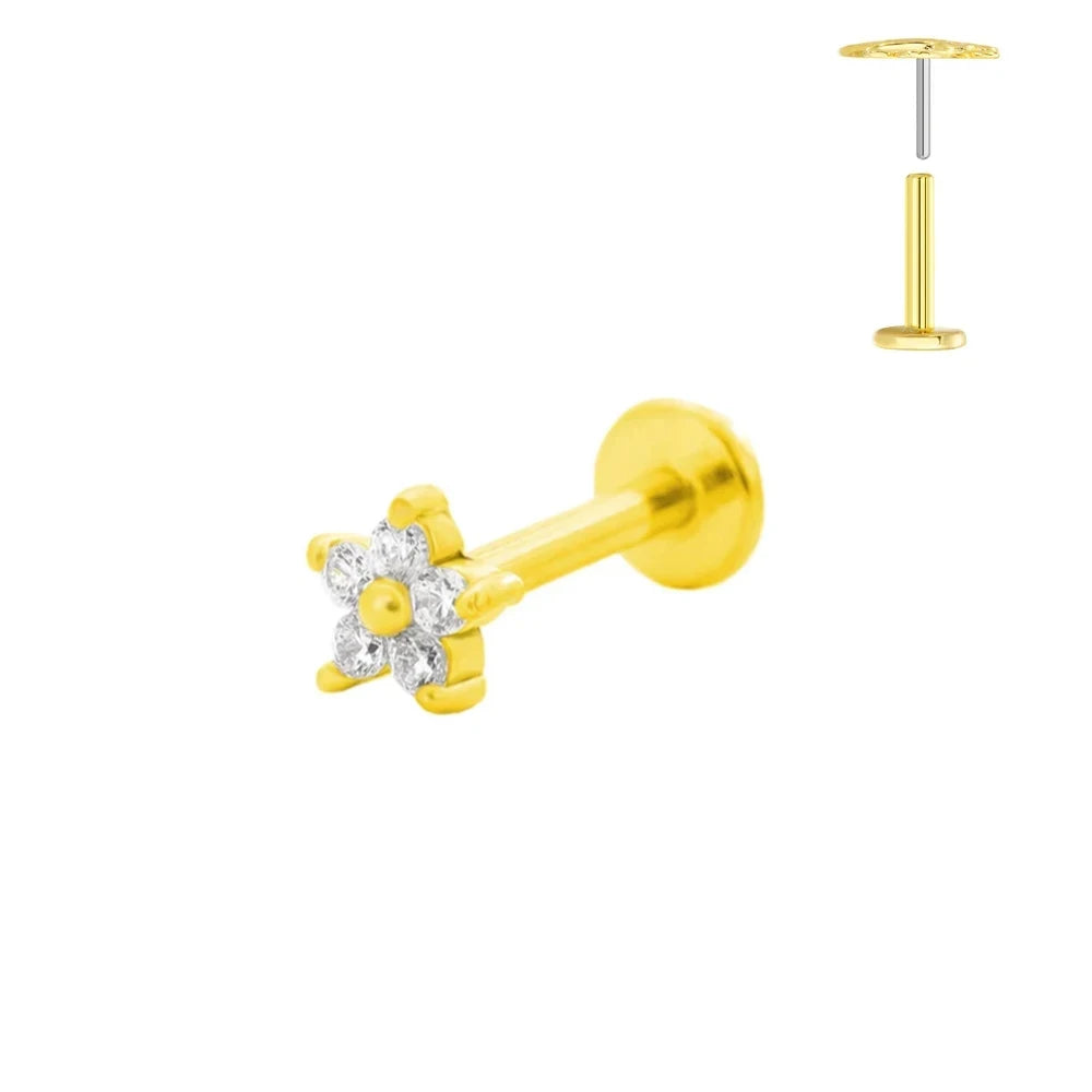 G23 Flores de titanio Labret de empuje 16G 18G 20G Piercing de mariposa para labios sin rosca con forma de gota de agua, arete para tragus, joyería corporal