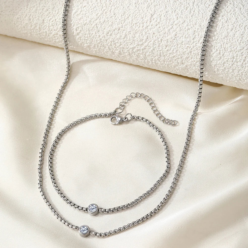 Boho Perlenkette Zirkon Armband und Halskette Set, Wasserdichter Edelstahl Damenschmuck, Geschenk für Ehefrau Freundin