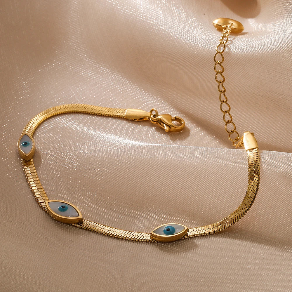 NEWBUY Hochwertiger, lichtechter 316L Edelstahl Schmuck Gold/Silber Farbe Evil Eye Choker Kette Armband für Frauen Mädchen Geschenk