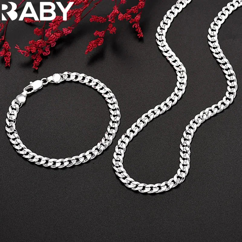 Heißer hochwertiger 925er Sterlingsilber Charm 7MM Kettenarmbänder Halsketten Schmuckset für Herren Damen Mode Party Hochzeitsgeschenke