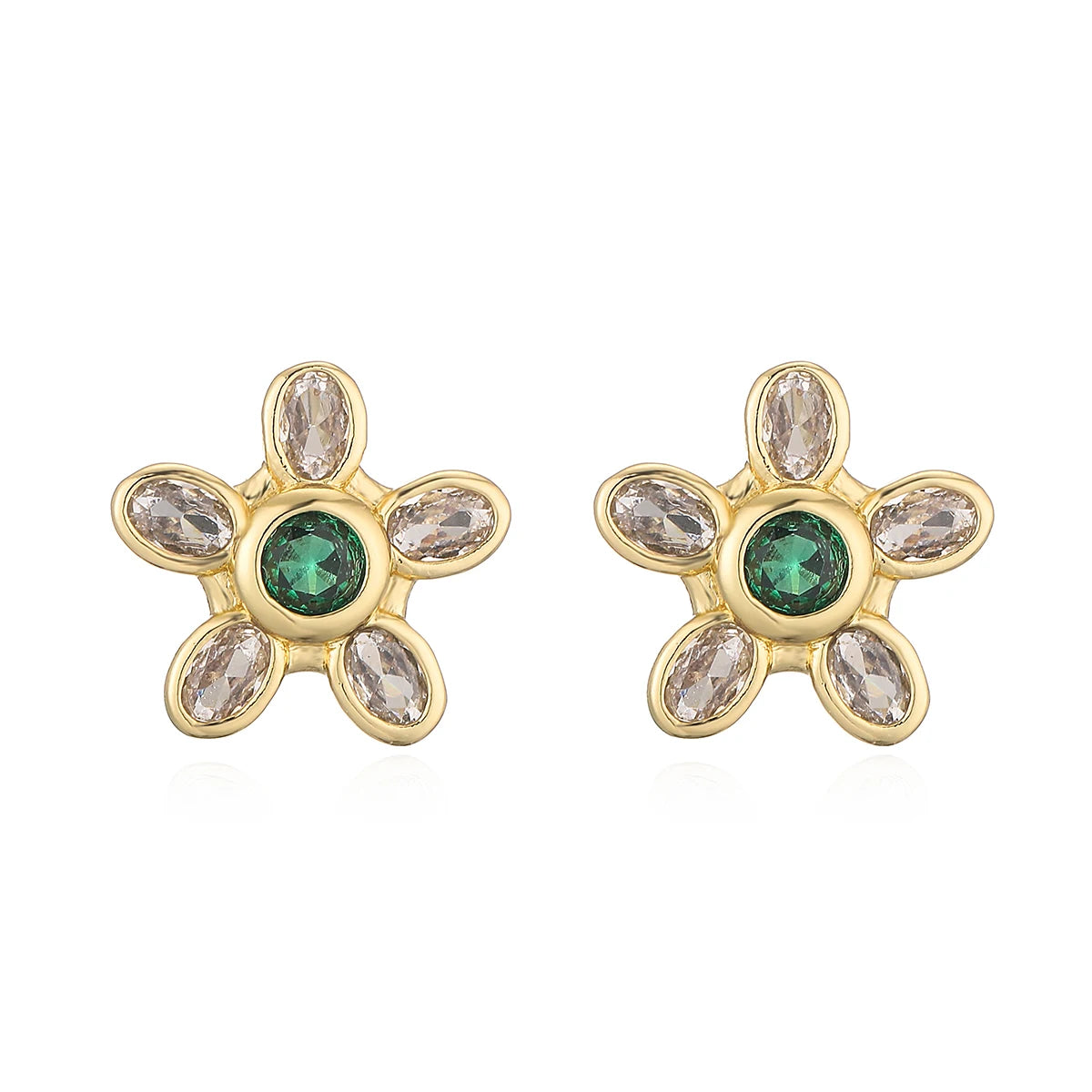 NEUKAUF Zarte goldfarbene, süße Blumen-Ohrstecker für Frauen, rosa, grüne, weiße CZ-Kristall-Schmuck, Femme Bijoux
