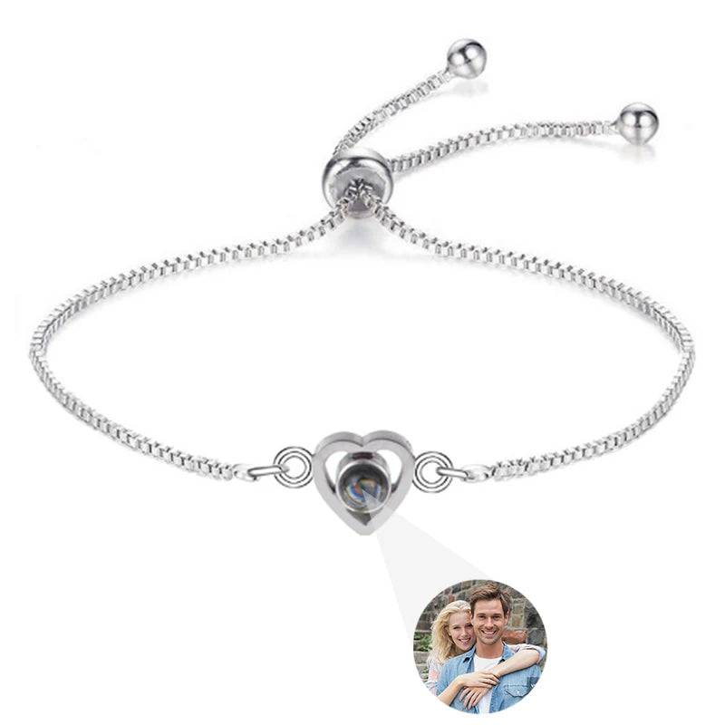 Personalisierte Foto-Armbänder mit Projektion – Armband mit Bild im Inneren, 100 Sprachen „Ich liebe dich“, Edelstahl-Armband