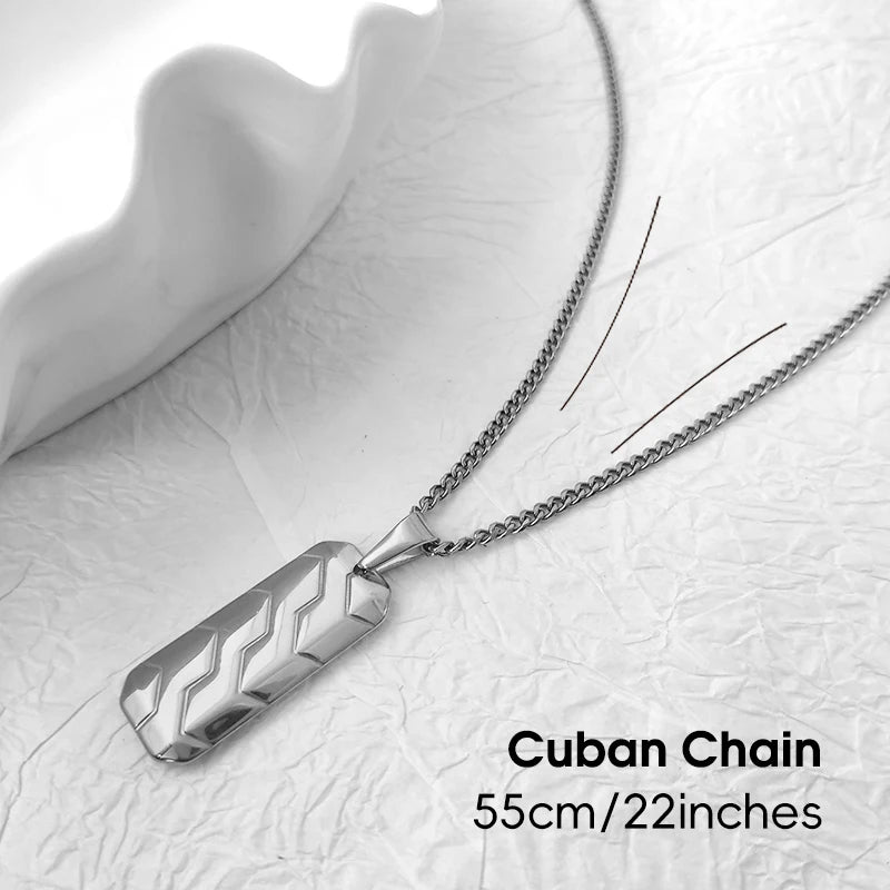 Oferta Especial de Collar Hip Hop para Hombre, Acero Inoxidable Chapado en Oro de 18K, Joyería Clásica para Hombre, Colgante Cuadrado con Diseño de Huella de Neumático