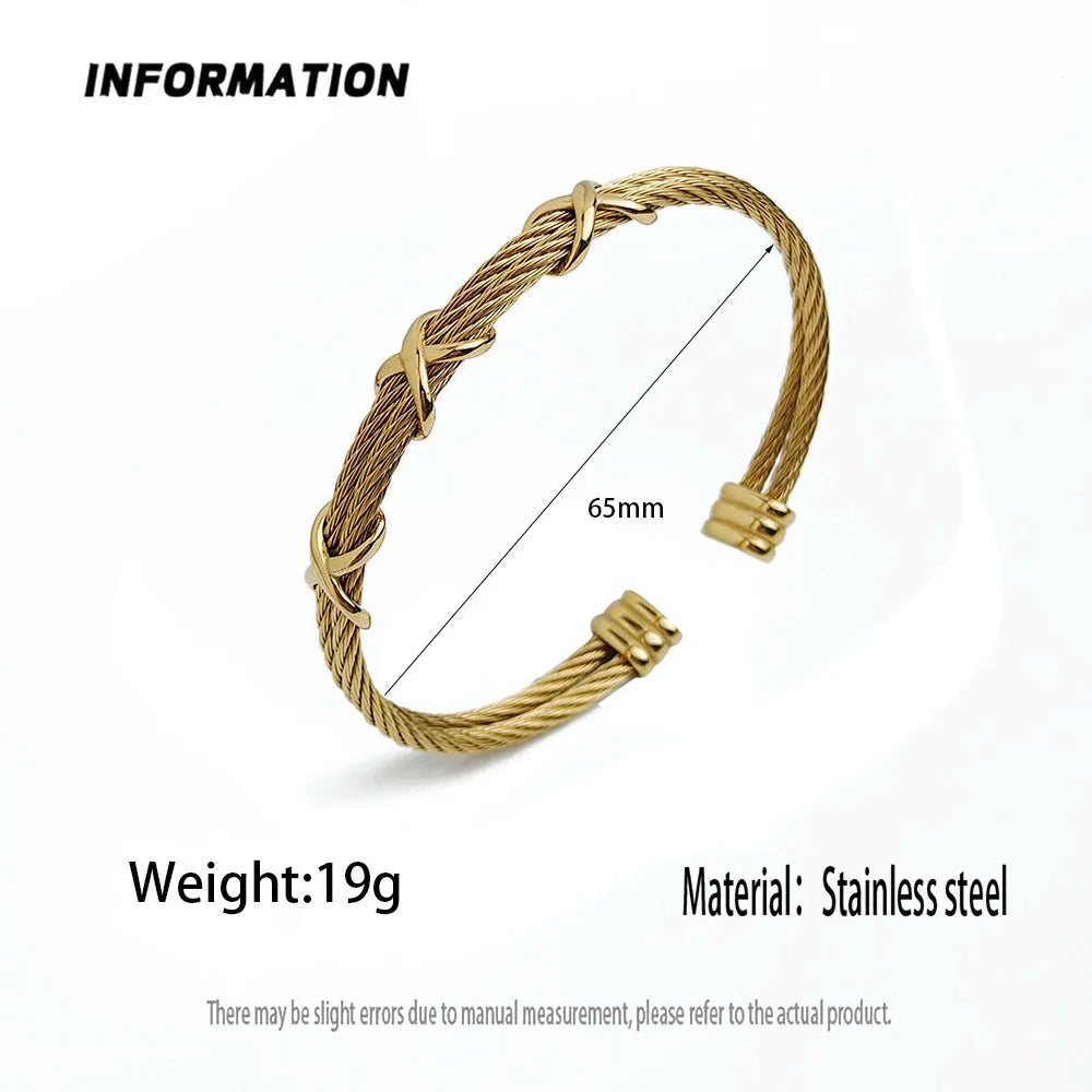 Original doppelreihiges Edelstahl-Drahtarmband in Kreuzform, vergoldet, wasserdicht und rostfrei, Paararmband