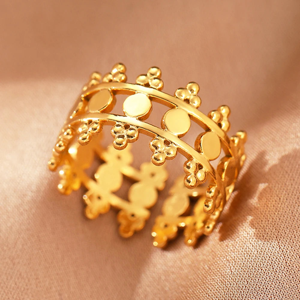 Edelstahlringe Vintage Exquisit Hohl Einstellbare Offene Statement-Ringe Leichte Luxus-Mode-Ringe für Frauen Schmuck Neu
