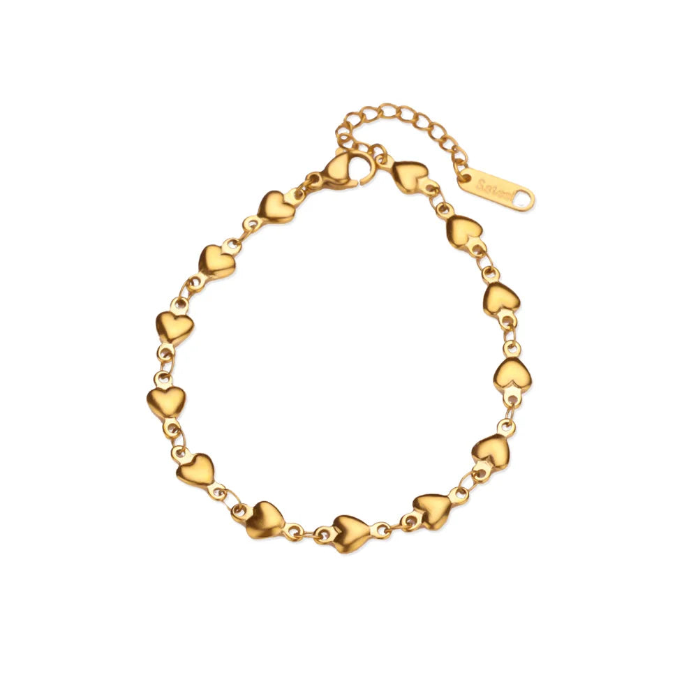 Edelstahl Herzarmbänder für Damen Goldfarben Geometrisches Herzarmband Mode Hochzeit Wasserdichter Schmuck Geschenk