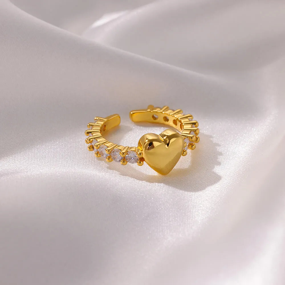 Zirkon winzige Herzringe für Frauen Goldfarbe Edelstahl Öffnungsherz Finger Damen Hochzeit Party Schmuck Geschenk 2024