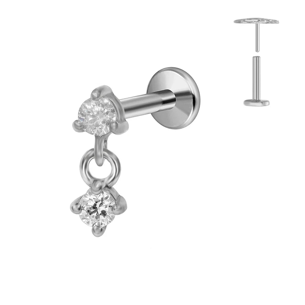 Pendiente de cartílago sin rosca con colgante de luna y estrella de titanio G23 para piercing labret con cono puntiagudo