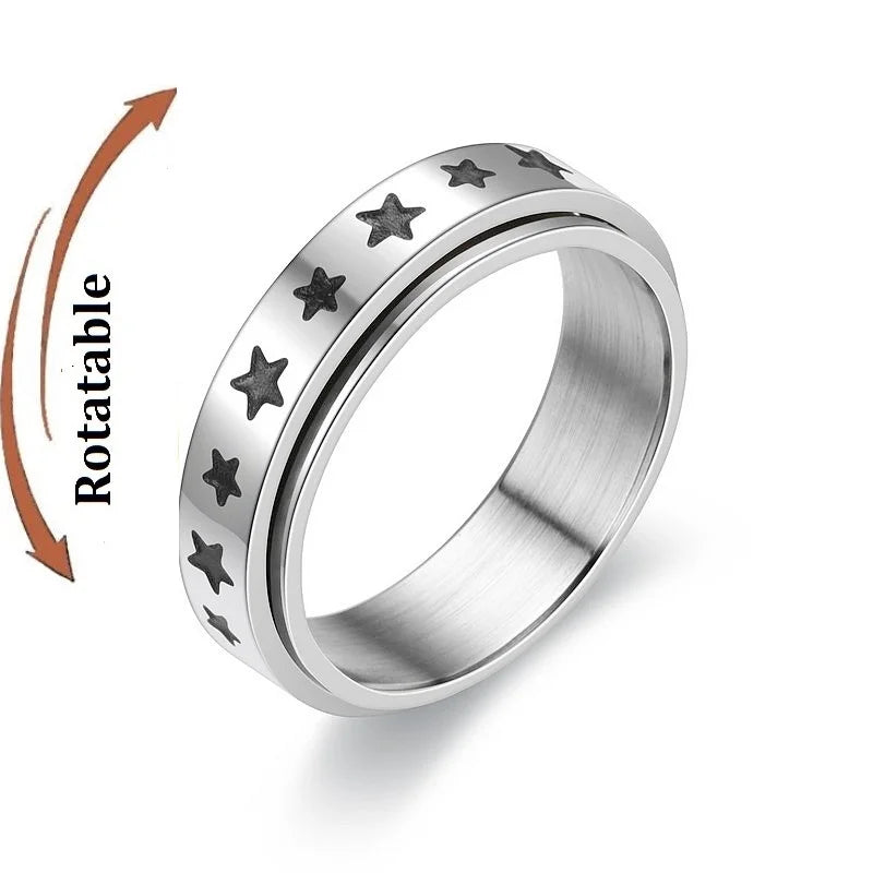 Spinning Anxiety Relaxing Rings For Couple Rotating Stainless Steel Moon And Star Love Band Fidget Rings  Anillo Antiestres