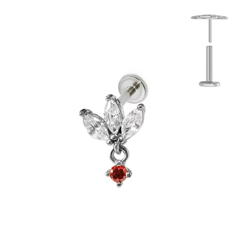 Pendiente de cartílago sin rosca con colgante de luna y estrella de titanio G23 para piercing labret con cono puntiagudo