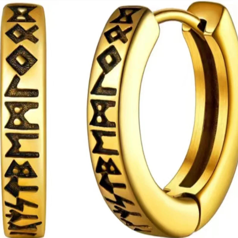 Edelstahl Norwegische Wikinger Runen Creolen Für Männer Frauen Unisex 12 mm Huggie Hoop Religiöse Ohrring Schmuck