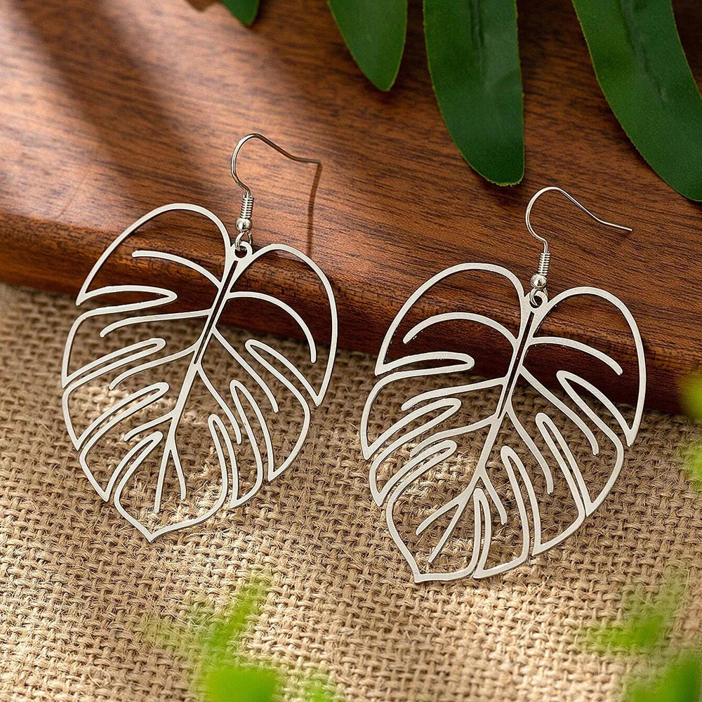 DOTIFI Edelstahl Böhmische Hohle Überzogene Blätter Baumeln Tropfen Ohrringe für Frauen Damen Geometrischer Weiblicher Schmuck