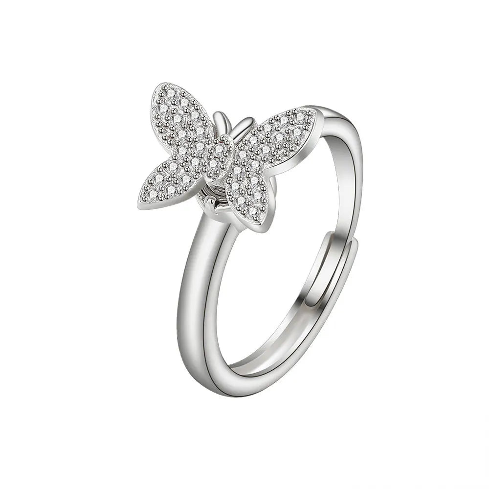 Rotating Anxiety Knuckle Ring For Women Spinner Fidgets Cute Animal Butterfly Flower Anti Stress Ring Party Jewelry Gifts Anillo