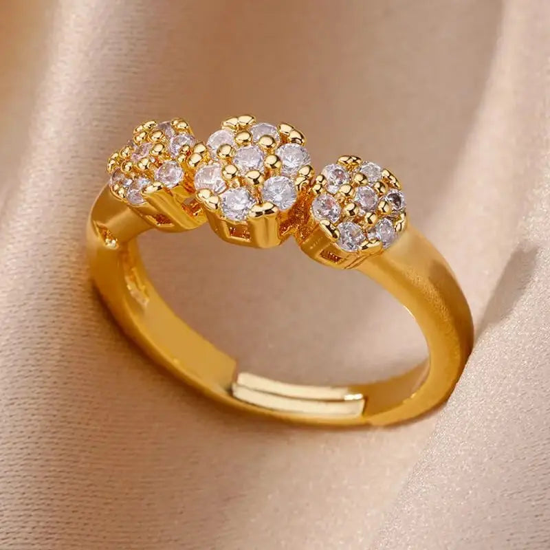 Zirkon Blumenform Ringe für Frauen Edelstahl Offener Ring Mode Koreanischer Neuer Hochzeitsschmuck Geschenk
