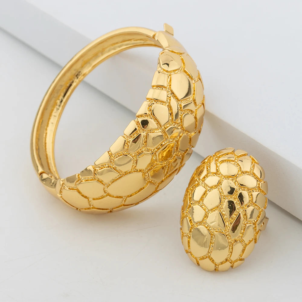 Afrika Halskette Ohrringe Schmuckset für Damen Goldfarben Metall Dubai Große übertriebene Creolen Punk Schmuck Accessoires